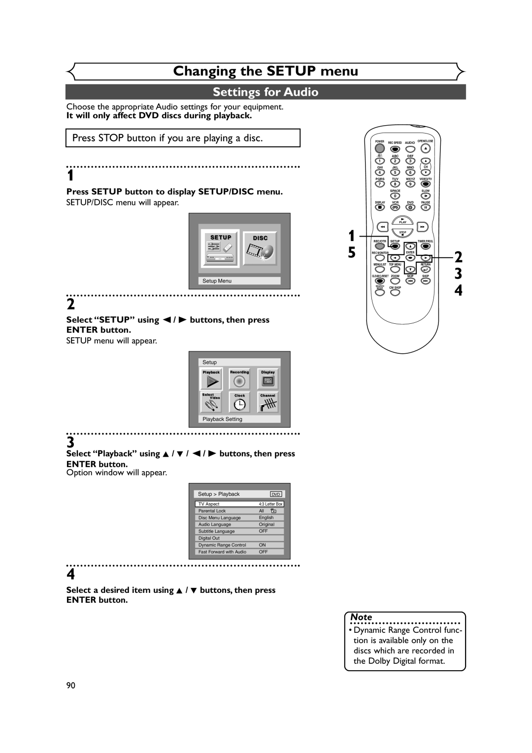 Symphonic CWR20V4 owner manual Settings for Audio, Choose the appropriate Audio settings for your equipment 