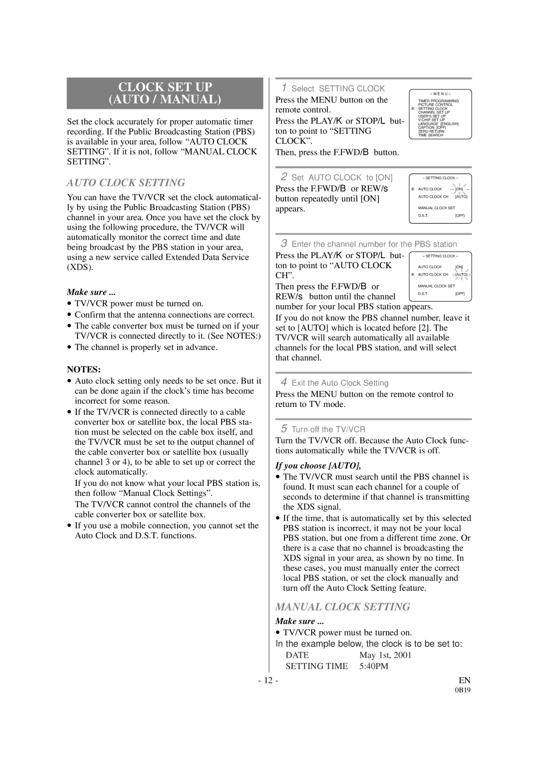 Symphonic DSC313B owner manual Clock SET UP, Auto / Manual, Auto Clock Setting 