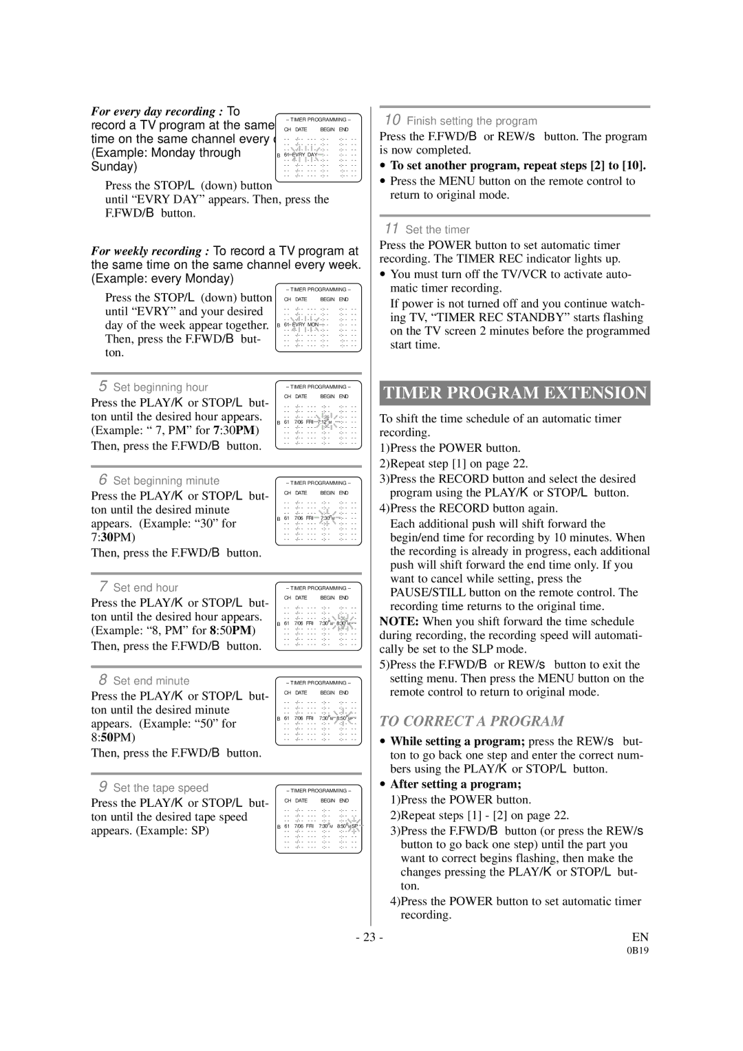 Symphonic DSC313B owner manual Timer Program Extension, To Correct a Program 