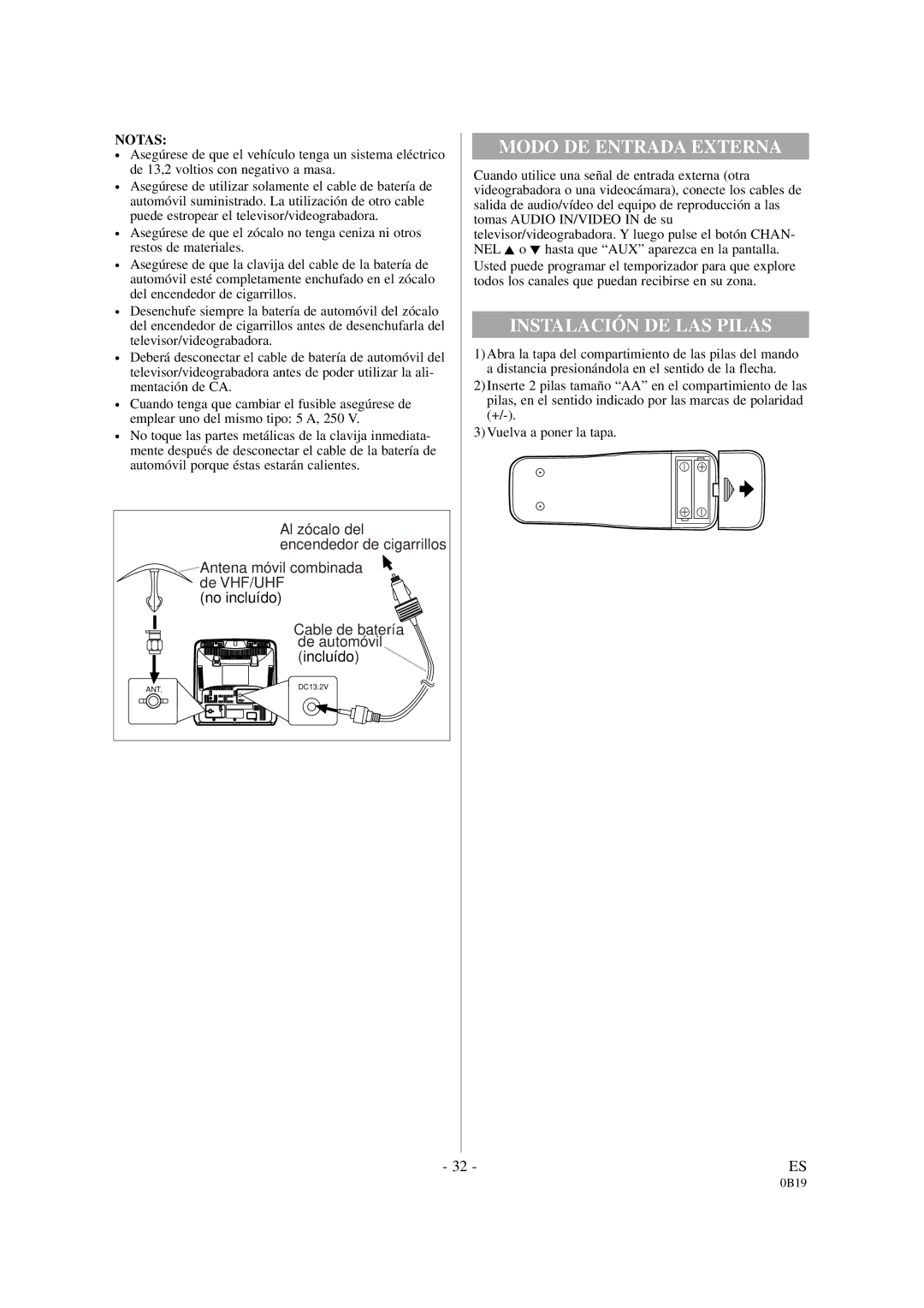 Symphonic DSC313B owner manual Modo DE Entrada Externa 