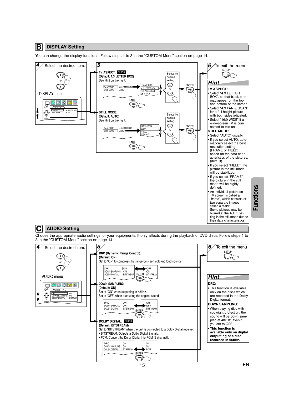 Symphonic DVD/CD Player owner manual Display Setting, Audio Setting 