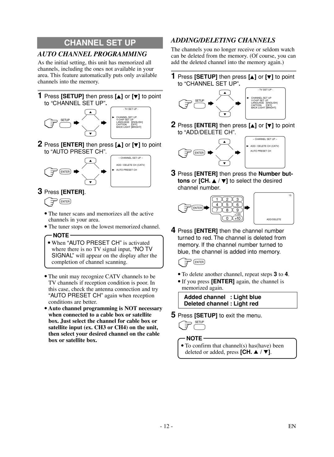 Symphonic LCD TV/DVD owner manual Channel SET UP, Auto Channel Programming, ADDING/DELETING Channels 