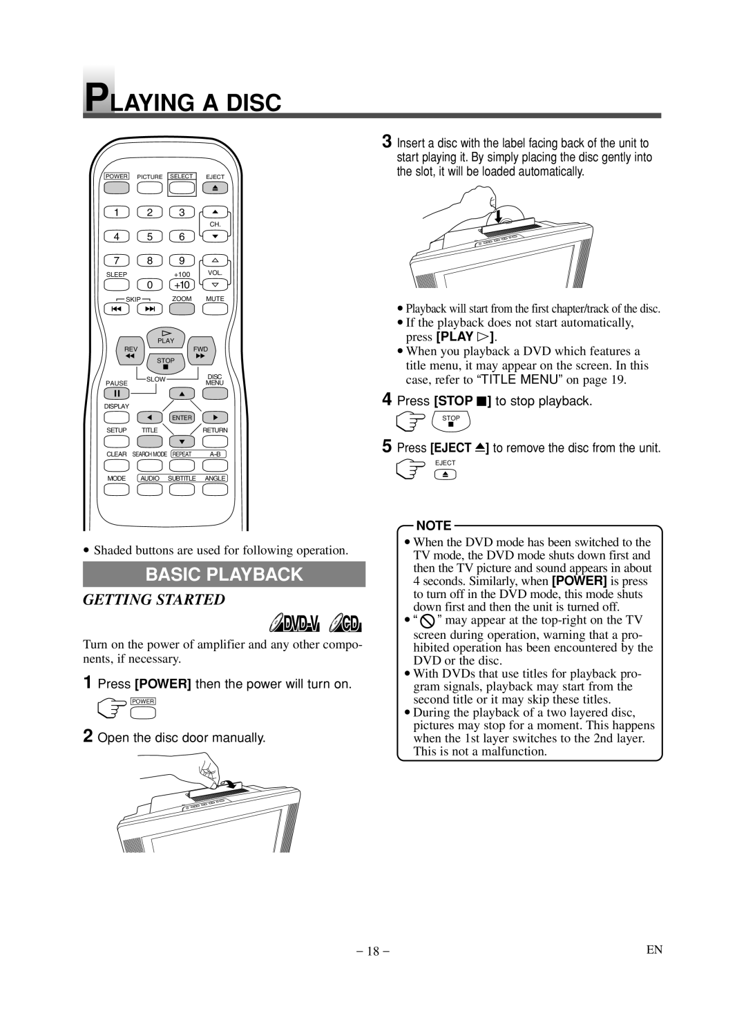 Symphonic LCD TV/DVD owner manual Playing a Disc, Basic Playback, Getting Started 