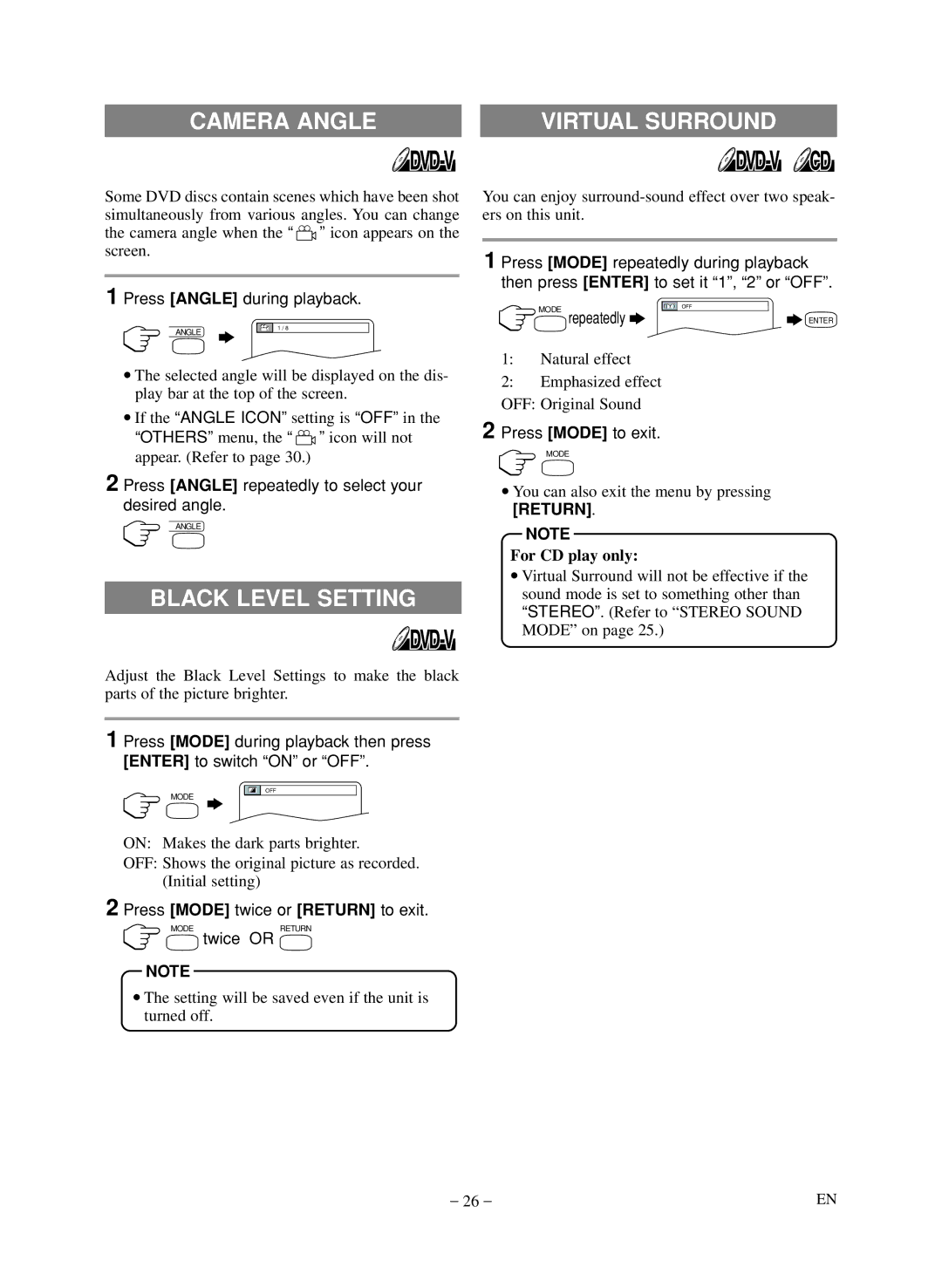 Symphonic LCD TV/DVD owner manual Camera Angle, Black Level Setting, Return 