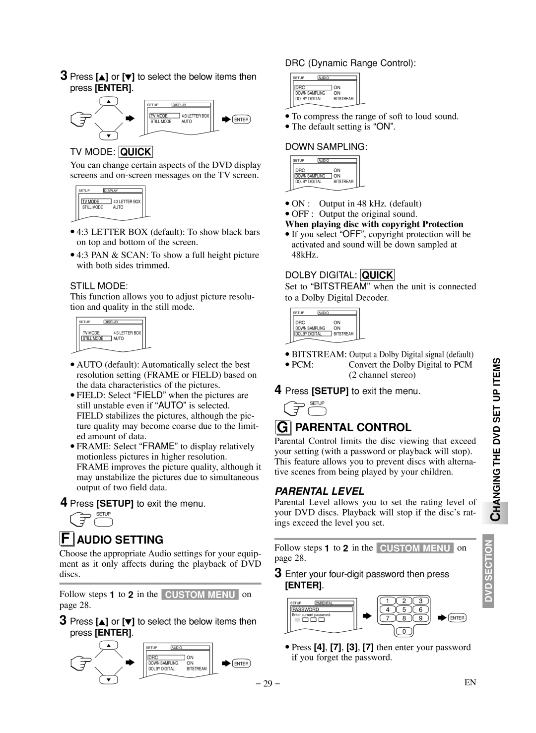 Symphonic LCD TV/DVD owner manual Audio Setting, Parental Control, Press K or L to select the below items then press Enter 