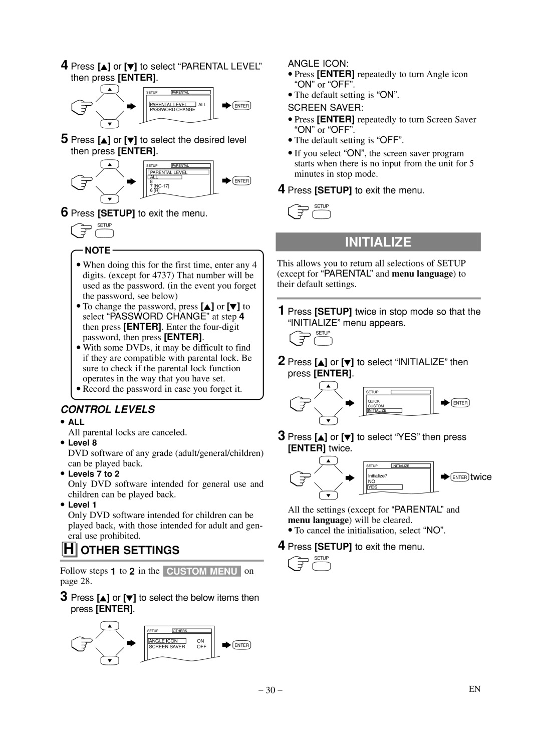 Symphonic LCD TV/DVD owner manual Initialize, Other Settings 