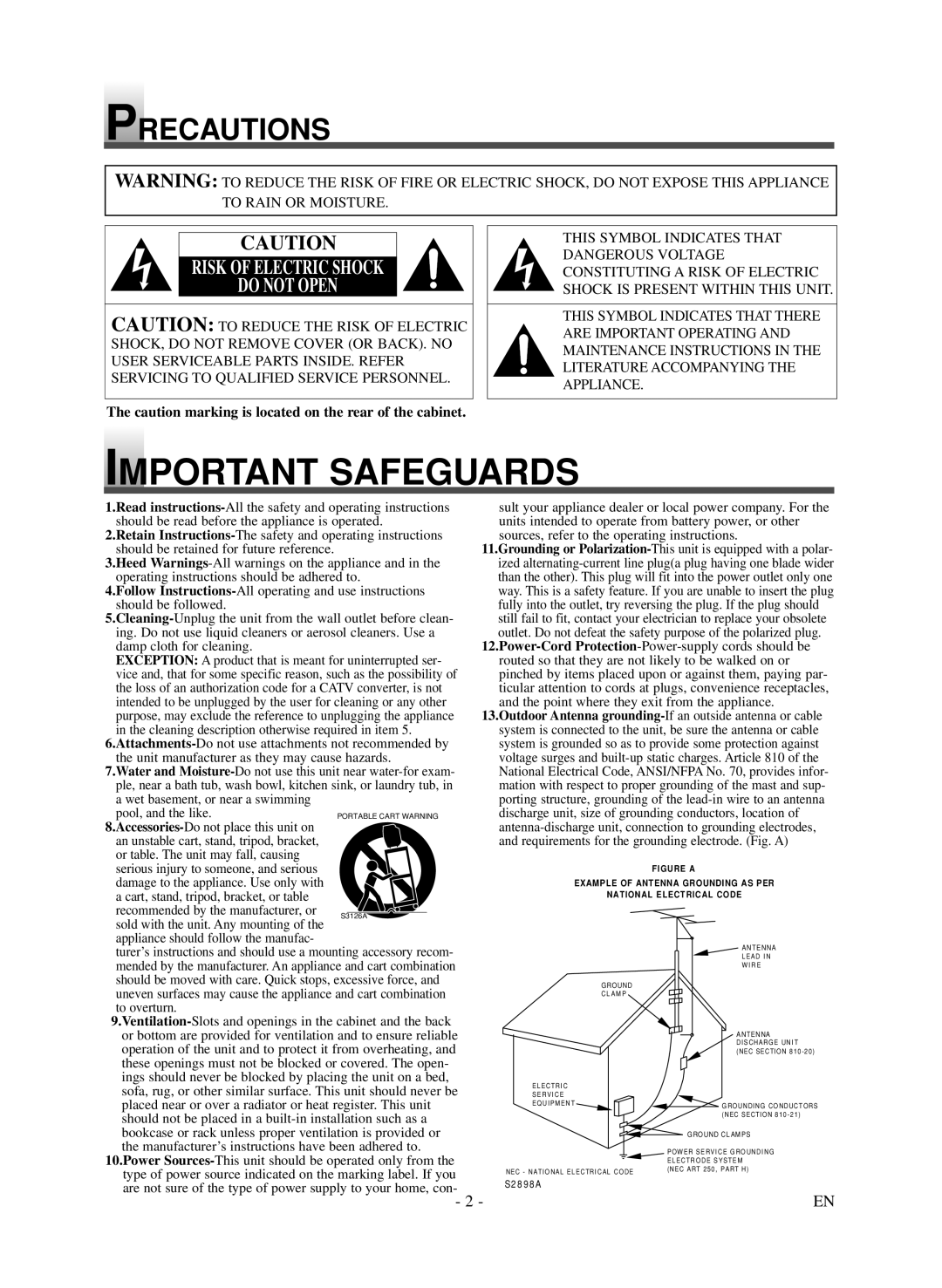 Symphonic LCD TV/DVD owner manual Precautions, Important Safeguards, Risk Of Electric Shock Do Not Open 