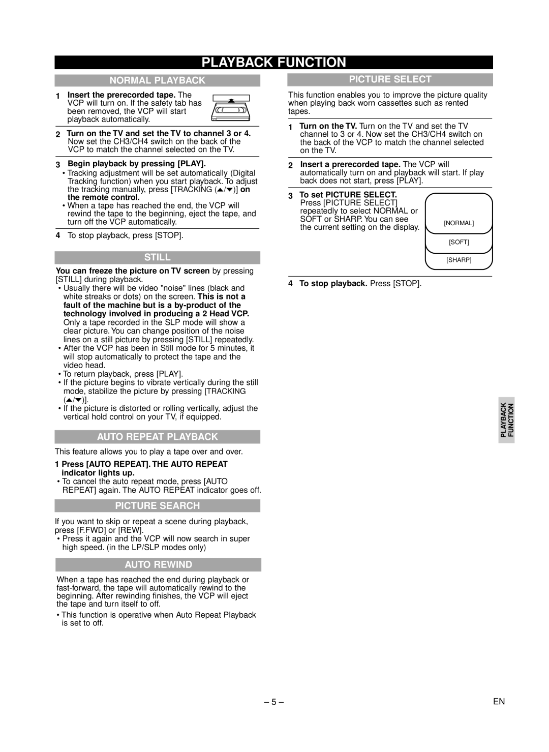 Symphonic MFV210D warranty Playback Function, Normal Playback 