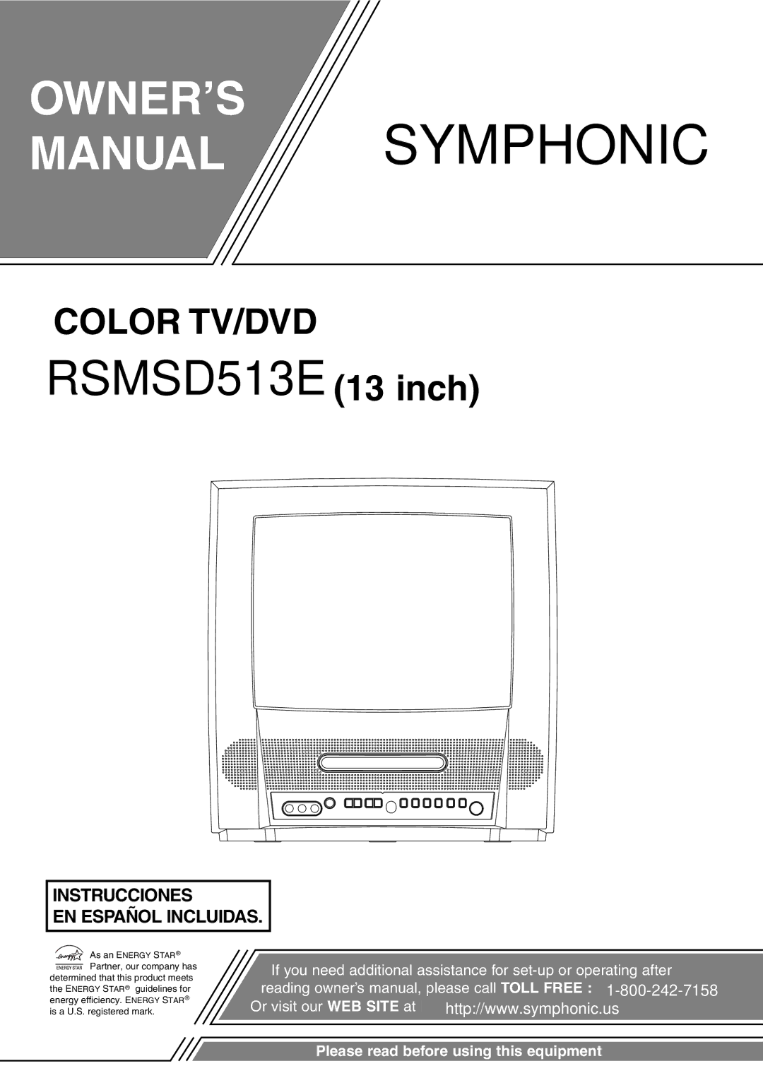 Symphonic owner manual RSMSD513E 13 inch 