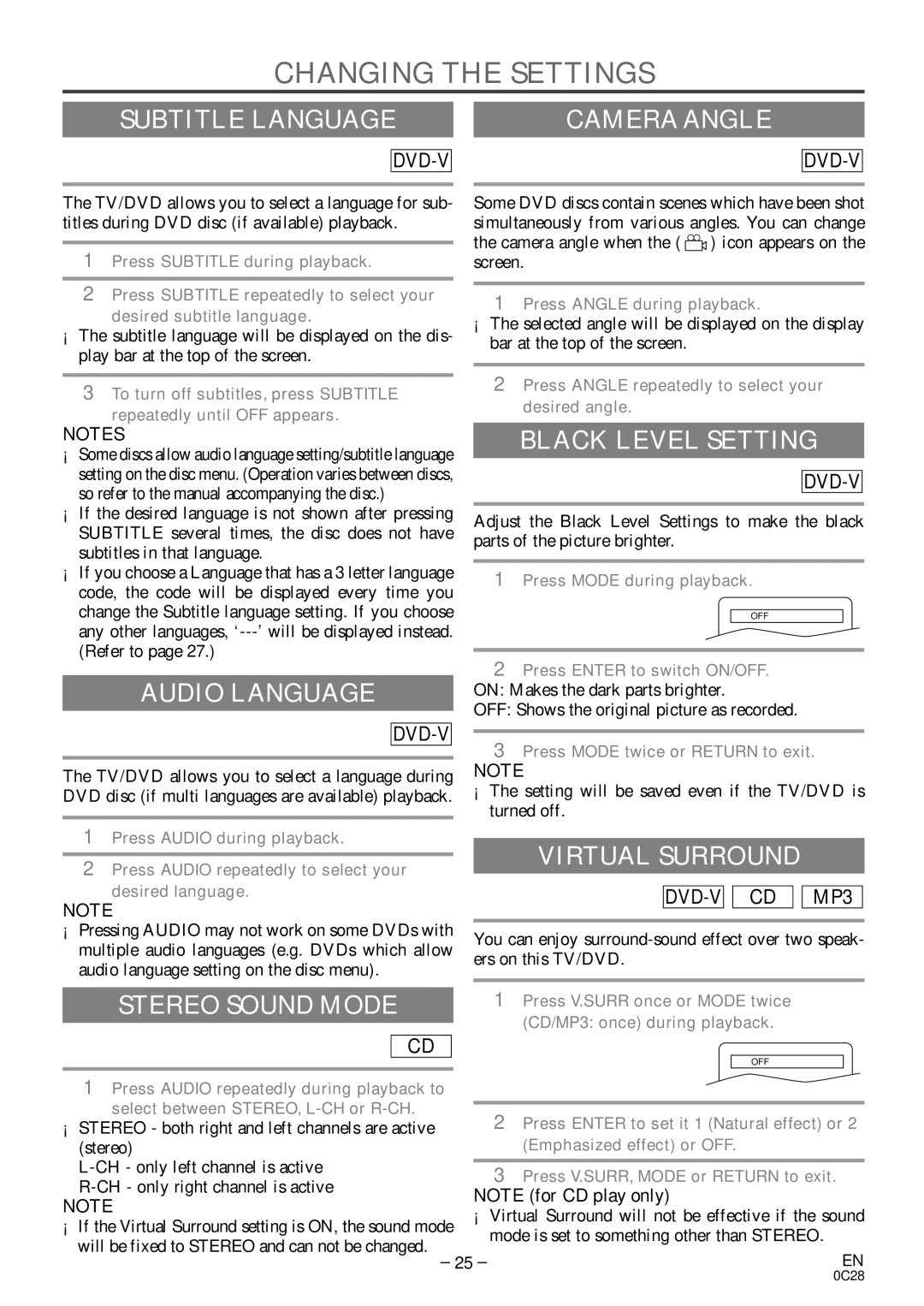 Symphonic MSD513E owner manual Changing the Settings 