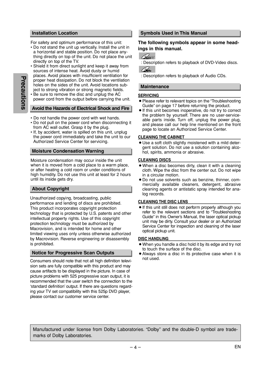 Symphonic RSMSD125 Installation Location, Avoid the Hazards of Electrical Shock and Fire, Moisture Condensation Warning 