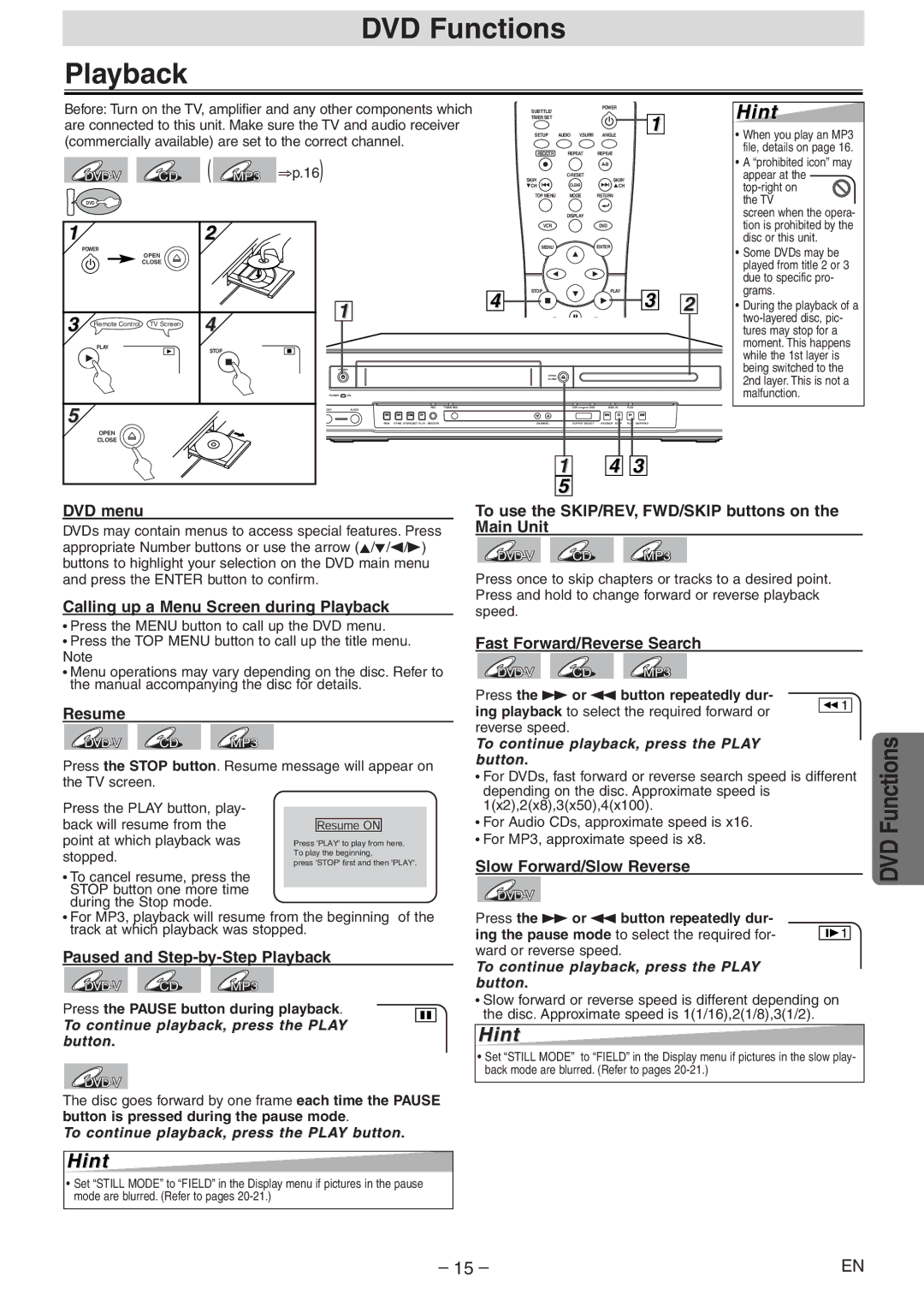 Symphonic RSMSD804 owner manual DVD Functions Playback 