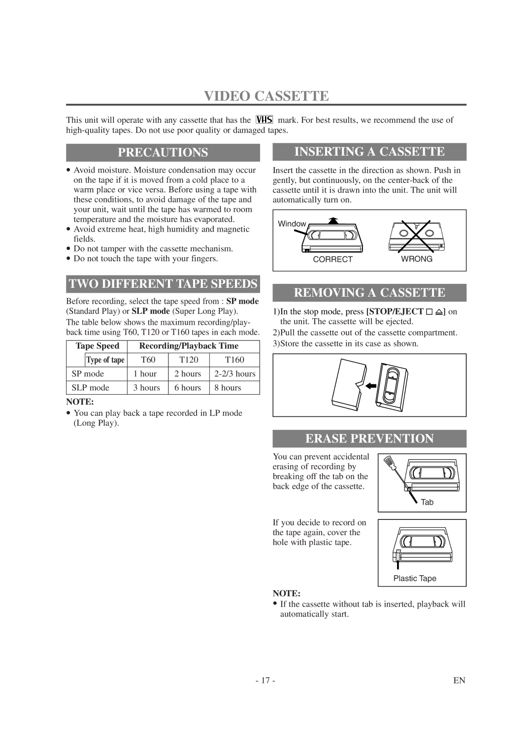 Symphonic SC1304 owner manual Video Cassette 