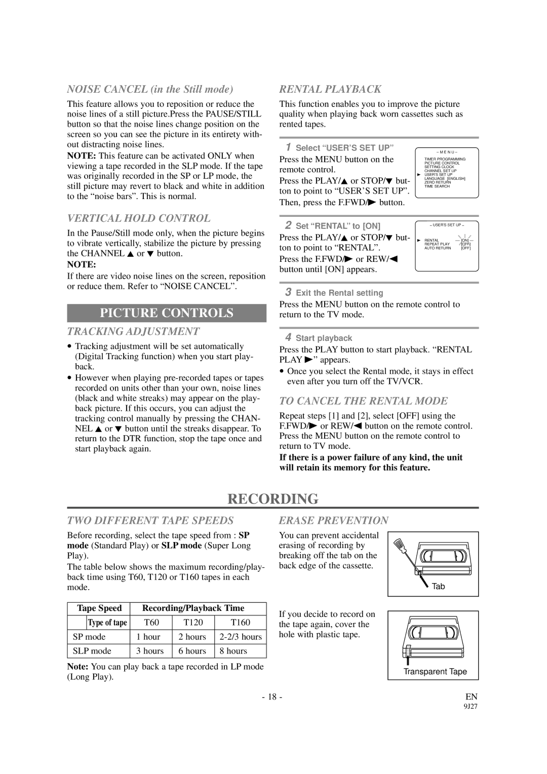 Symphonic SC309B owner manual Recording, Picture Controls 