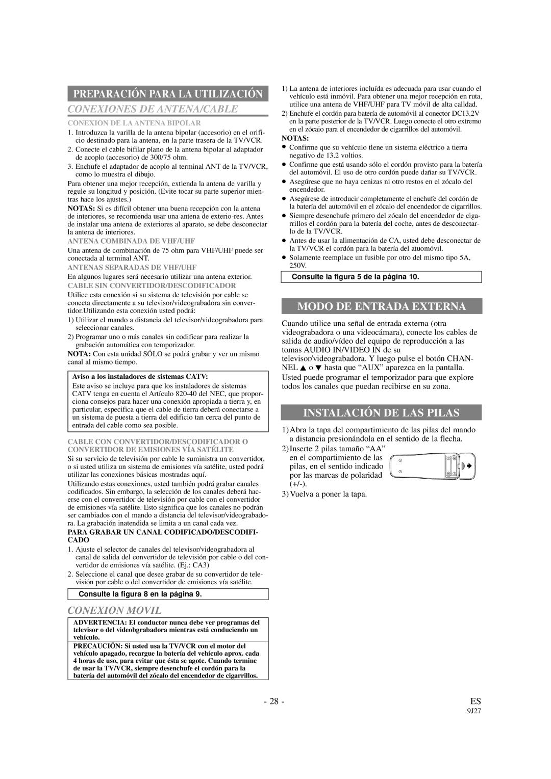 Symphonic SC309B owner manual Modo DE Entrada Externa 