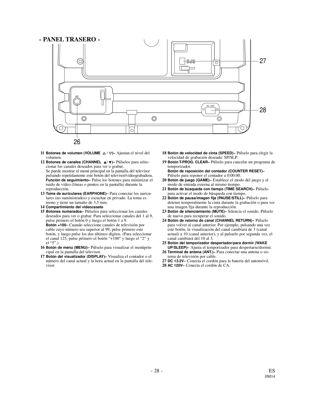 Symphonic SC309C owner manual Panel Trasero 