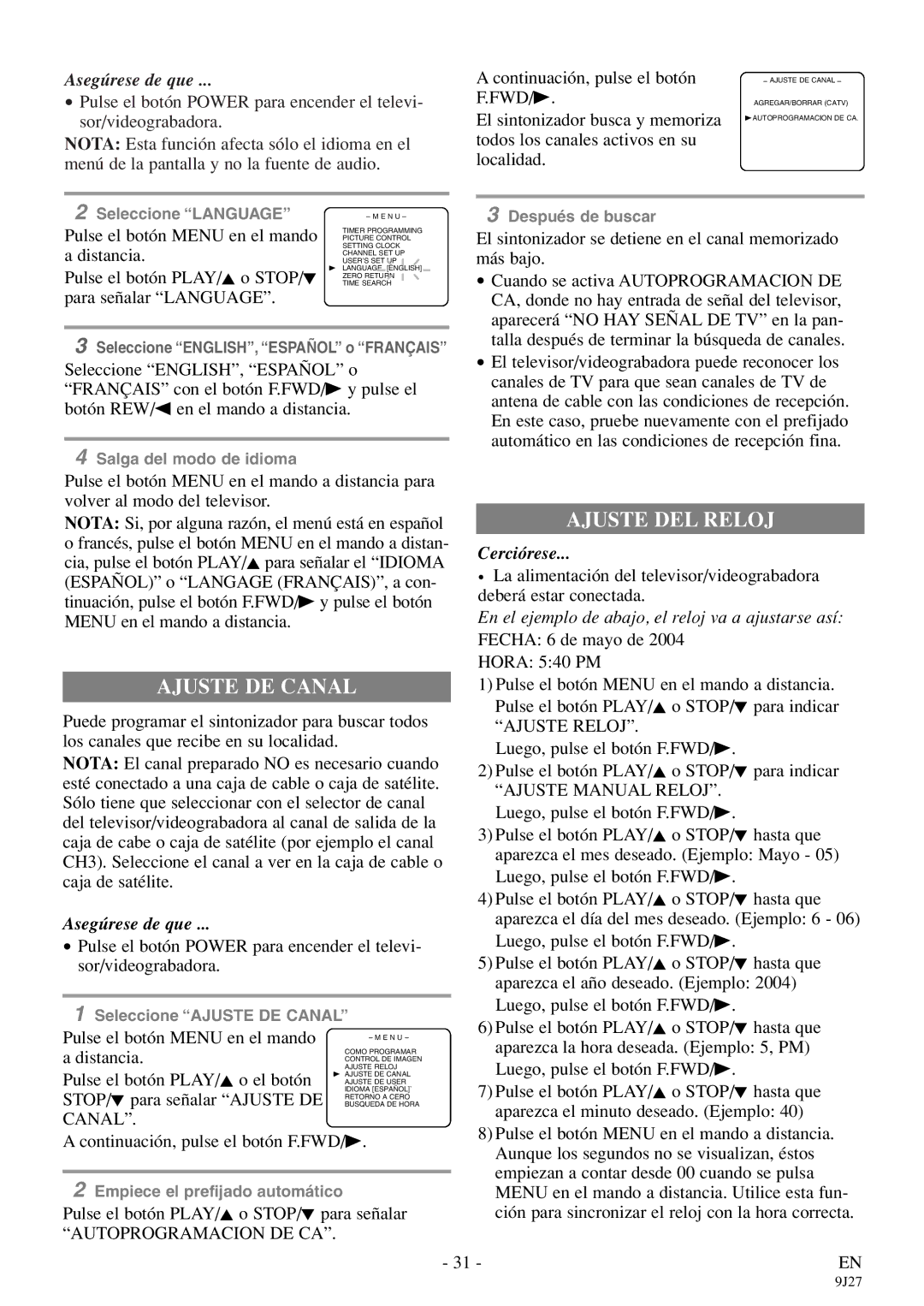 Symphonic SC309E owner manual Fwd/B, Canal, Autoprogramacion DE CA 