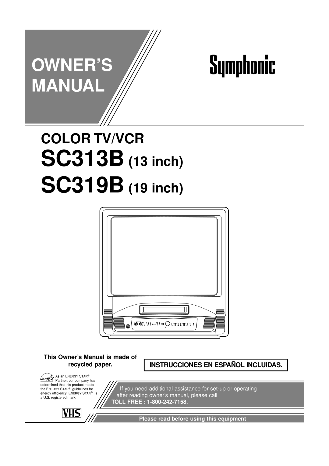 Symphonic owner manual SC313B SC319B 