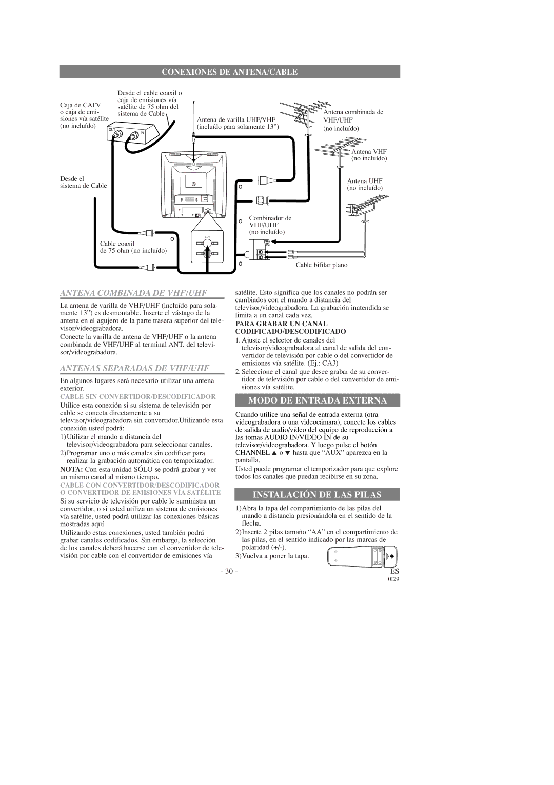 Symphonic SC319D, SC313D owner manual Conexiones DE ANTENA/CABLE, Para Grabar UN Canal CODIFICADO/DESCODIFICADO 