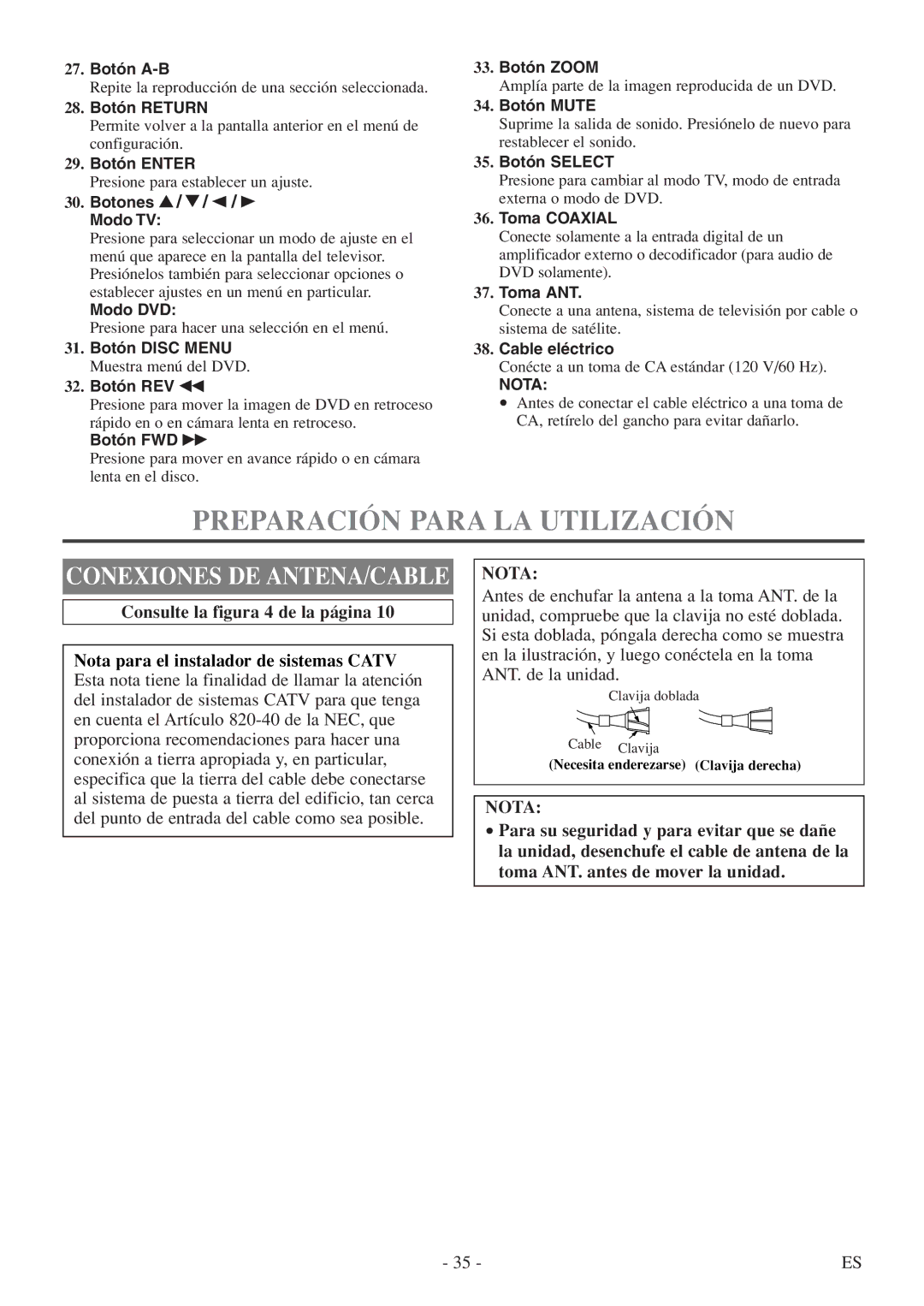 Symphonic SC520FDF owner manual Preparación Para LA Utilización, Nota 