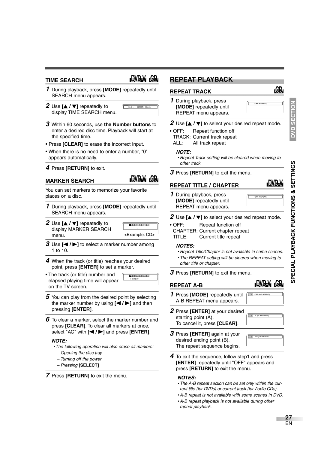 Symphonic SC720FDF owner manual Repeat Playback 