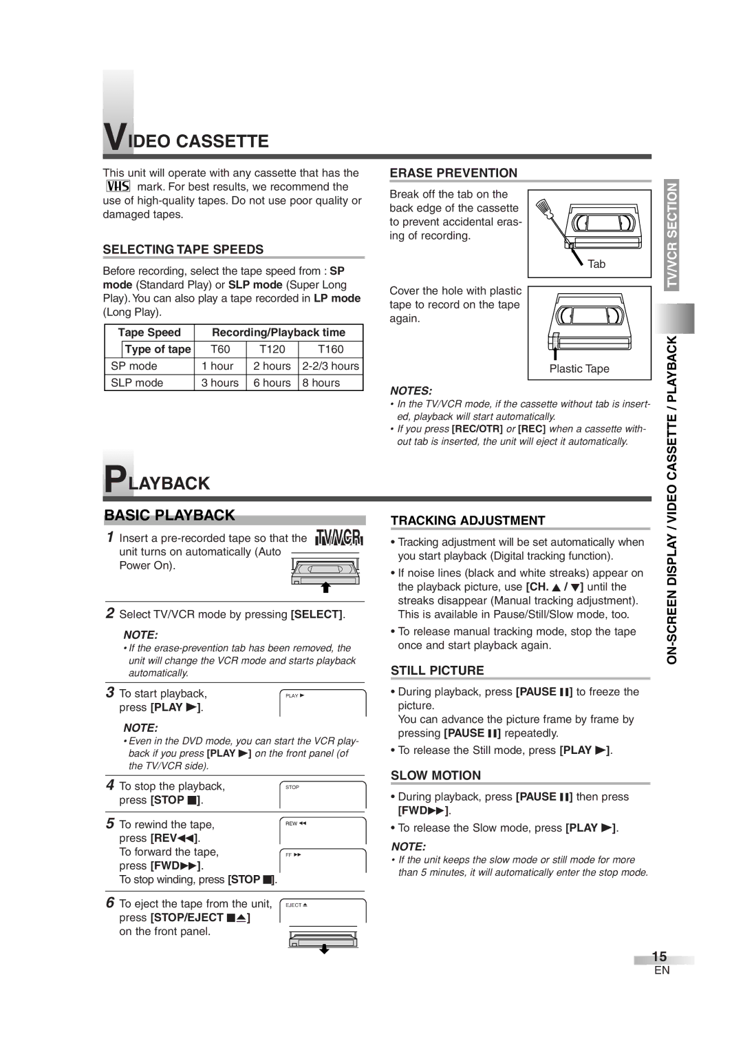 Symphonic SC724DF owner manual Video Cassette, Basic Playback 