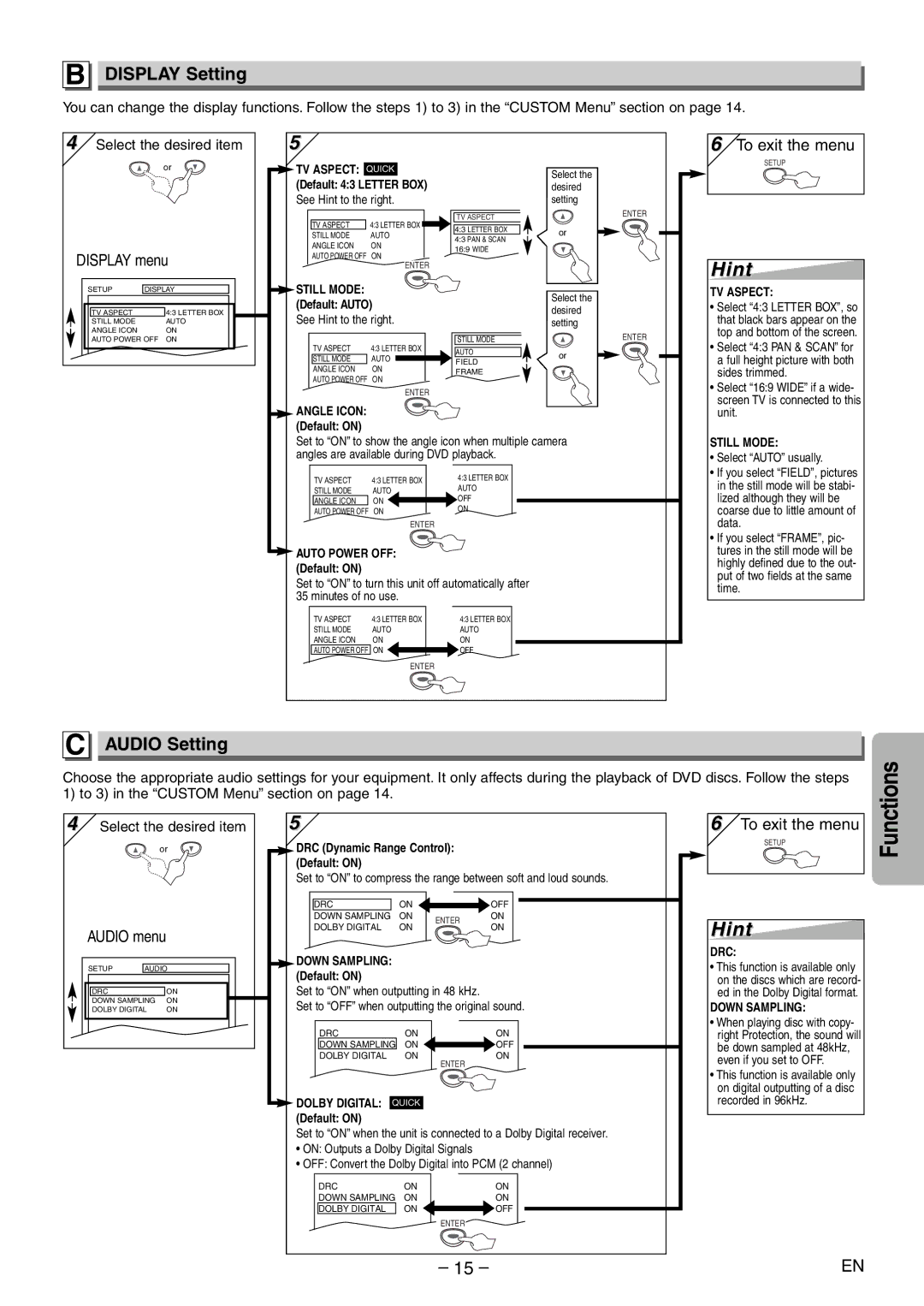 Symphonic SD200E owner manual Display Setting, Audio Setting 