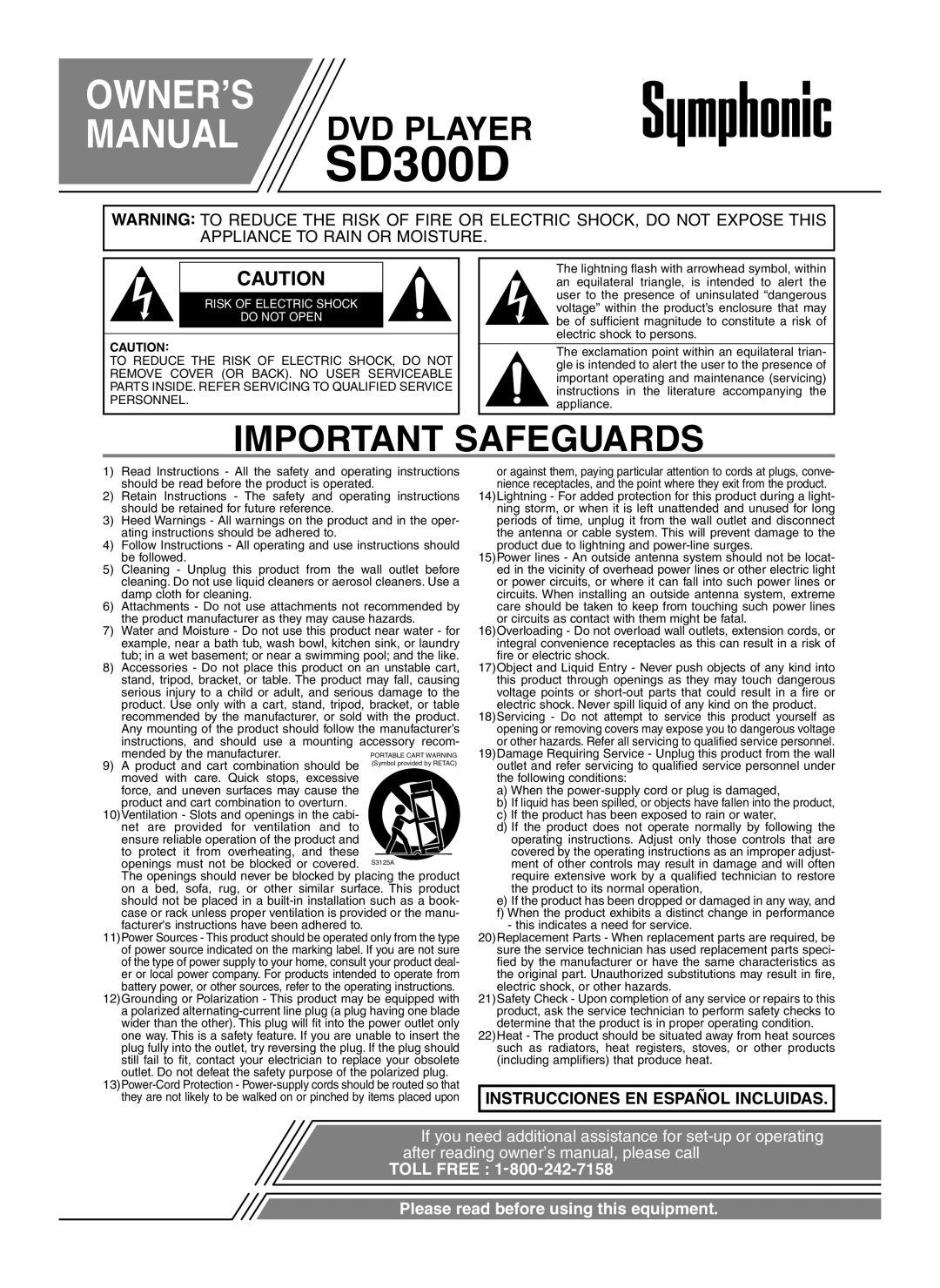 Symphonic SD300D owner manual 