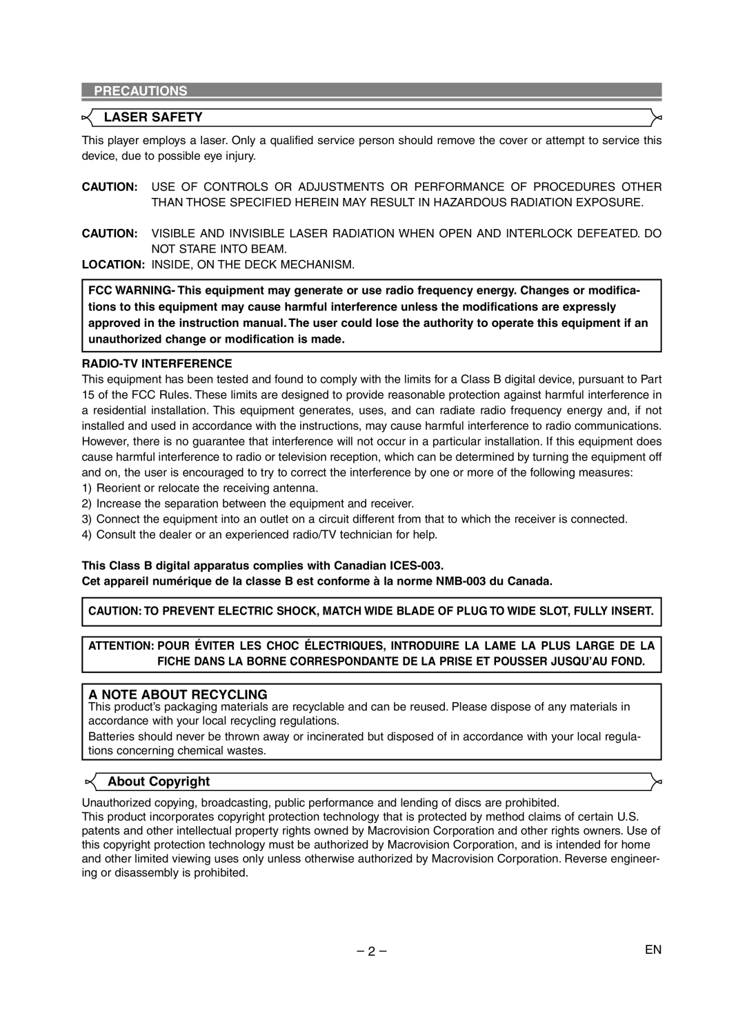 Symphonic SD300D owner manual Precautions, About Copyright, RADIO-TV Interference 