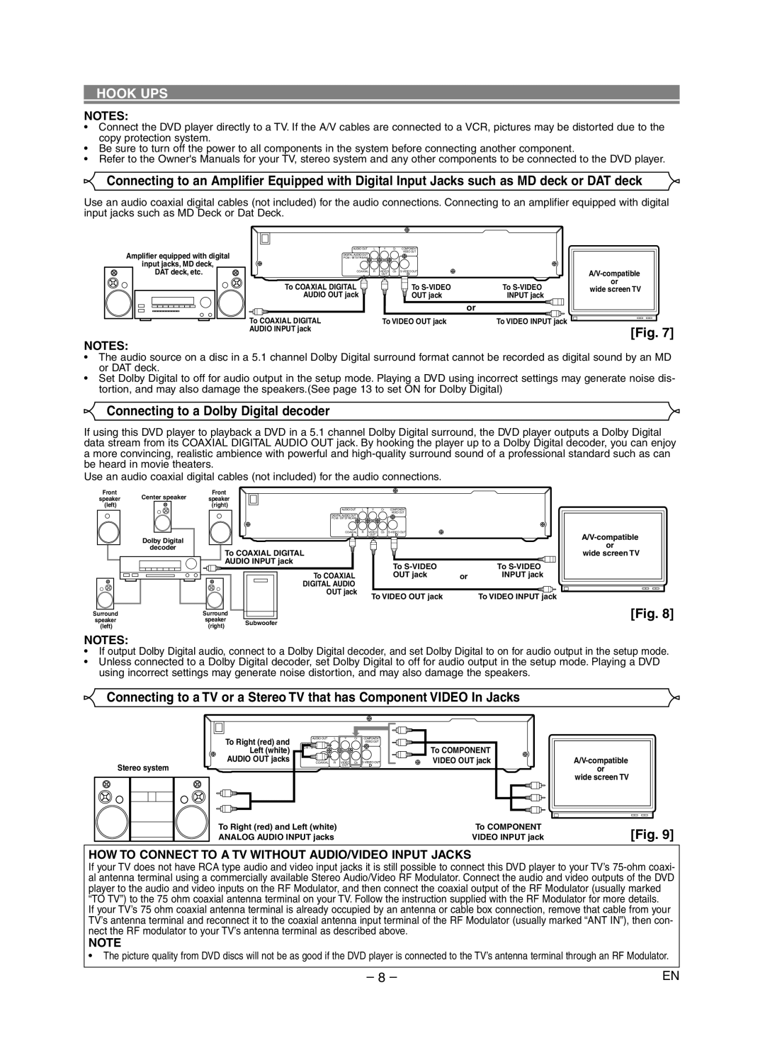 Symphonic SD300D owner manual Connecting to a Dolby Digital decoder, HOW to Connect to a TV Without AUDIO/VIDEO Input Jacks 