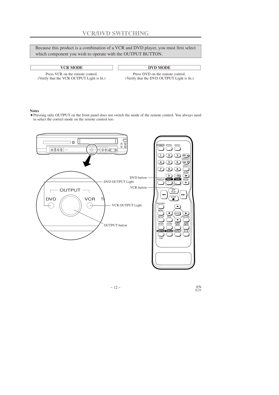 Symphonic SD7S3 owner manual VCR/DVD Switching, DVD Mode 