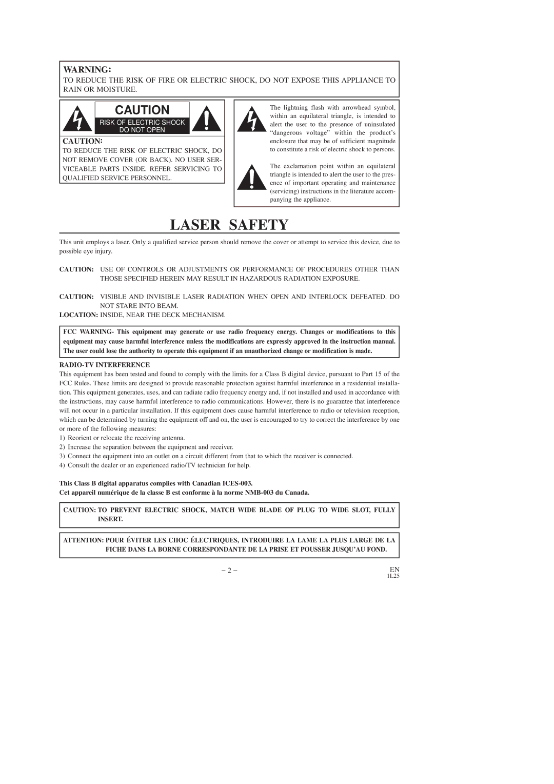 Symphonic SD7S3 owner manual Laser Safety 