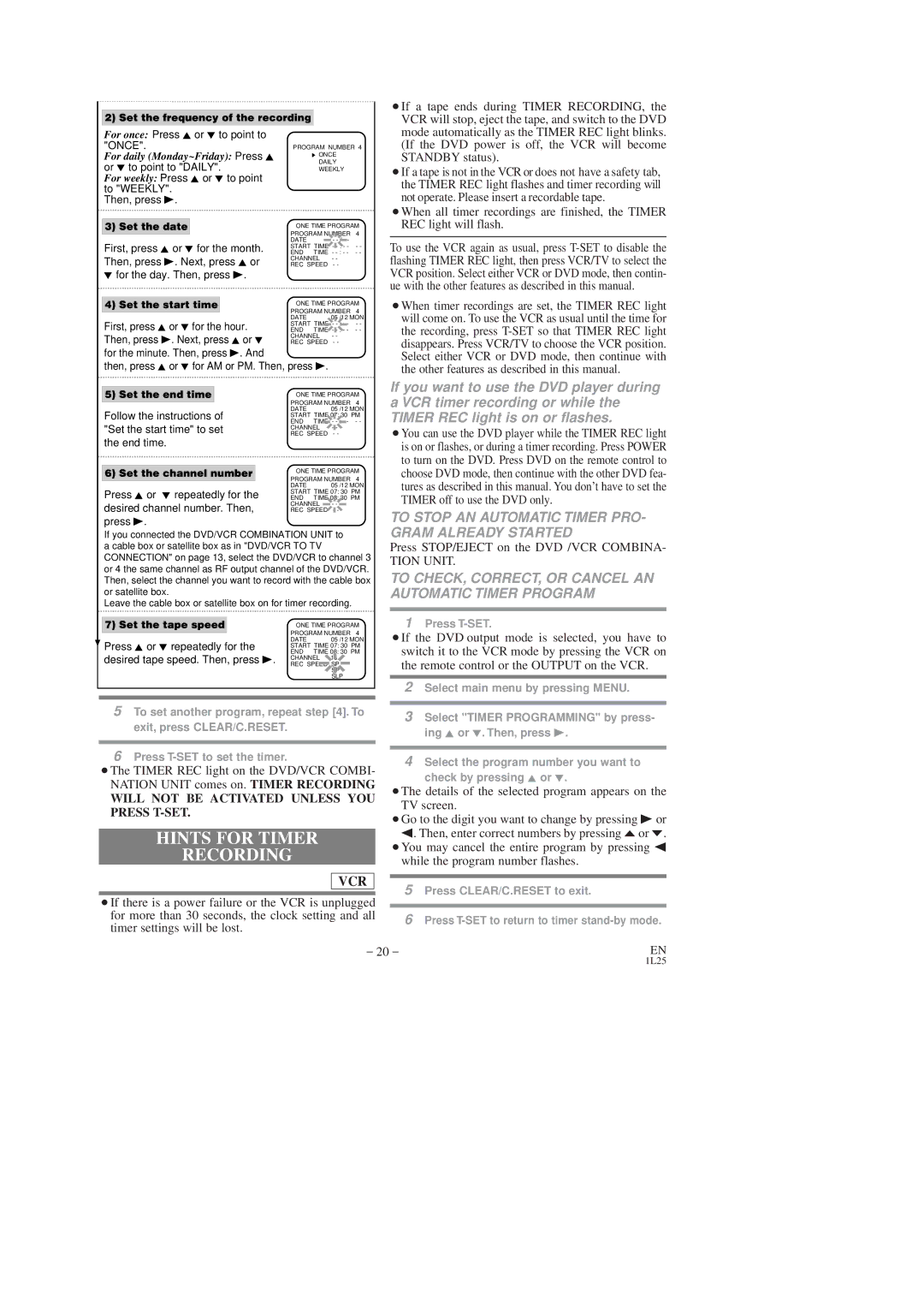 Symphonic SD7S3 owner manual Hints for Timer, To Stop AN Automatic Timer PRO- Gram Already Started 