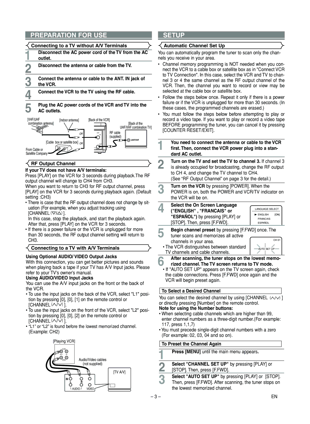 Symphonic SL220D owner manual Preparation for USE 