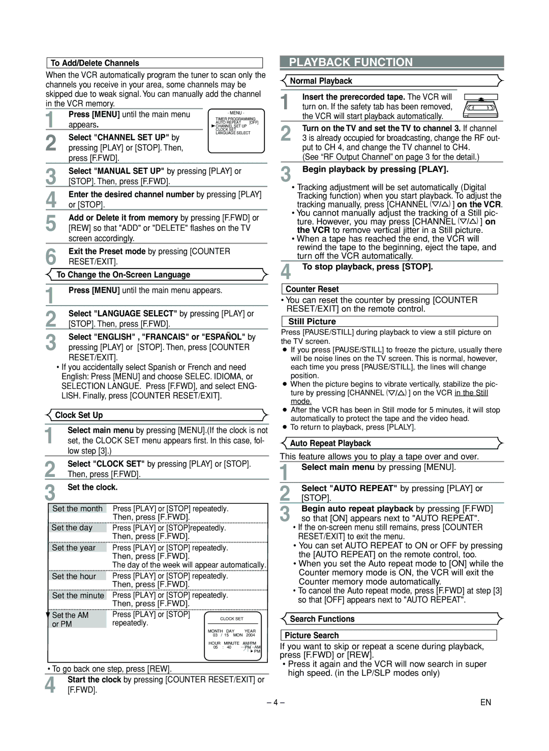 Symphonic SL220D owner manual Playback Function 