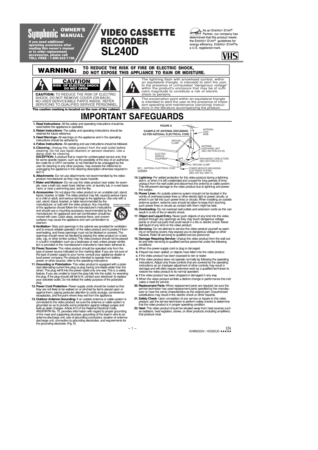 Symphonic SL240D owner manual 