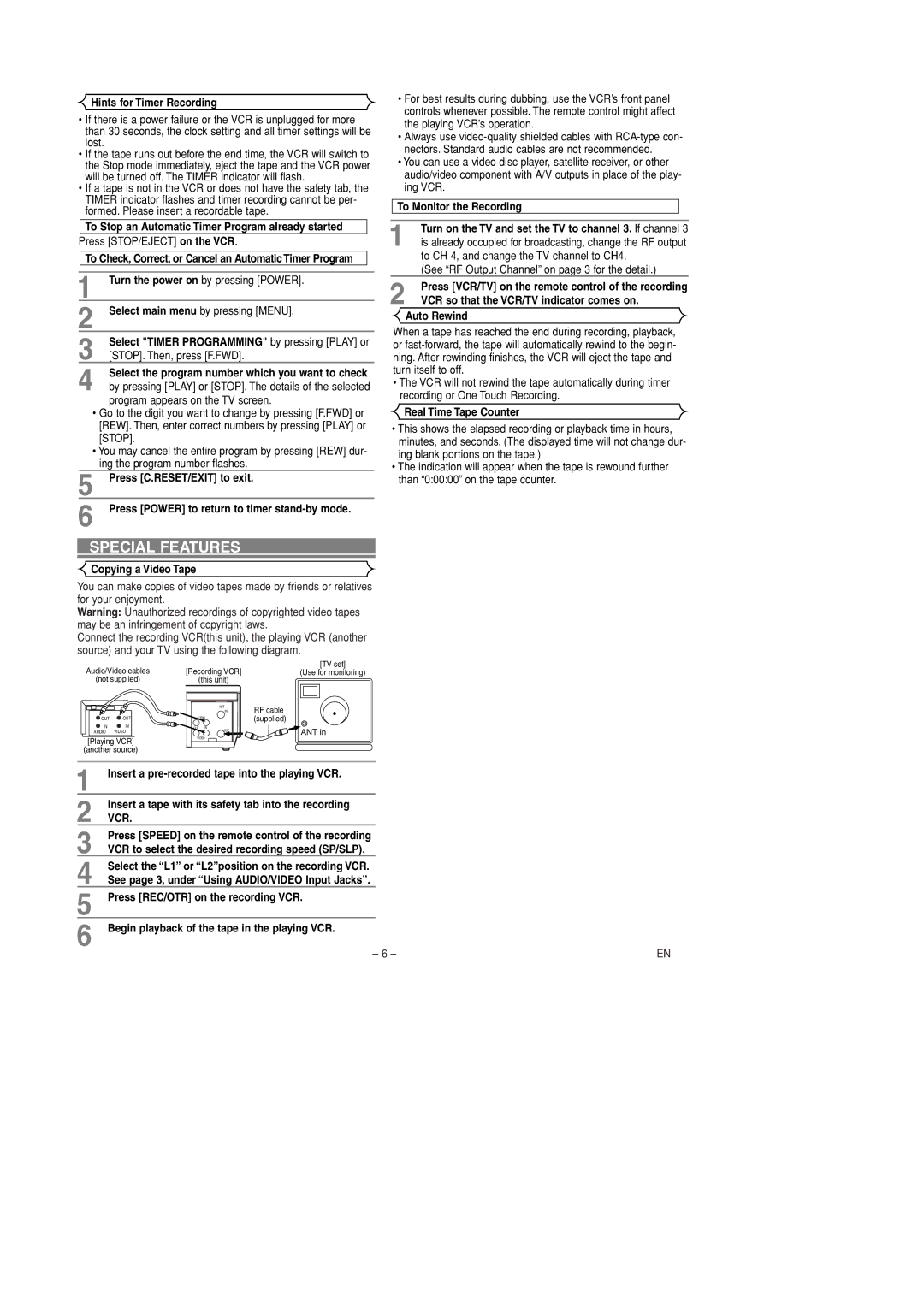 Symphonic SL240D owner manual Special Features, Vcr 