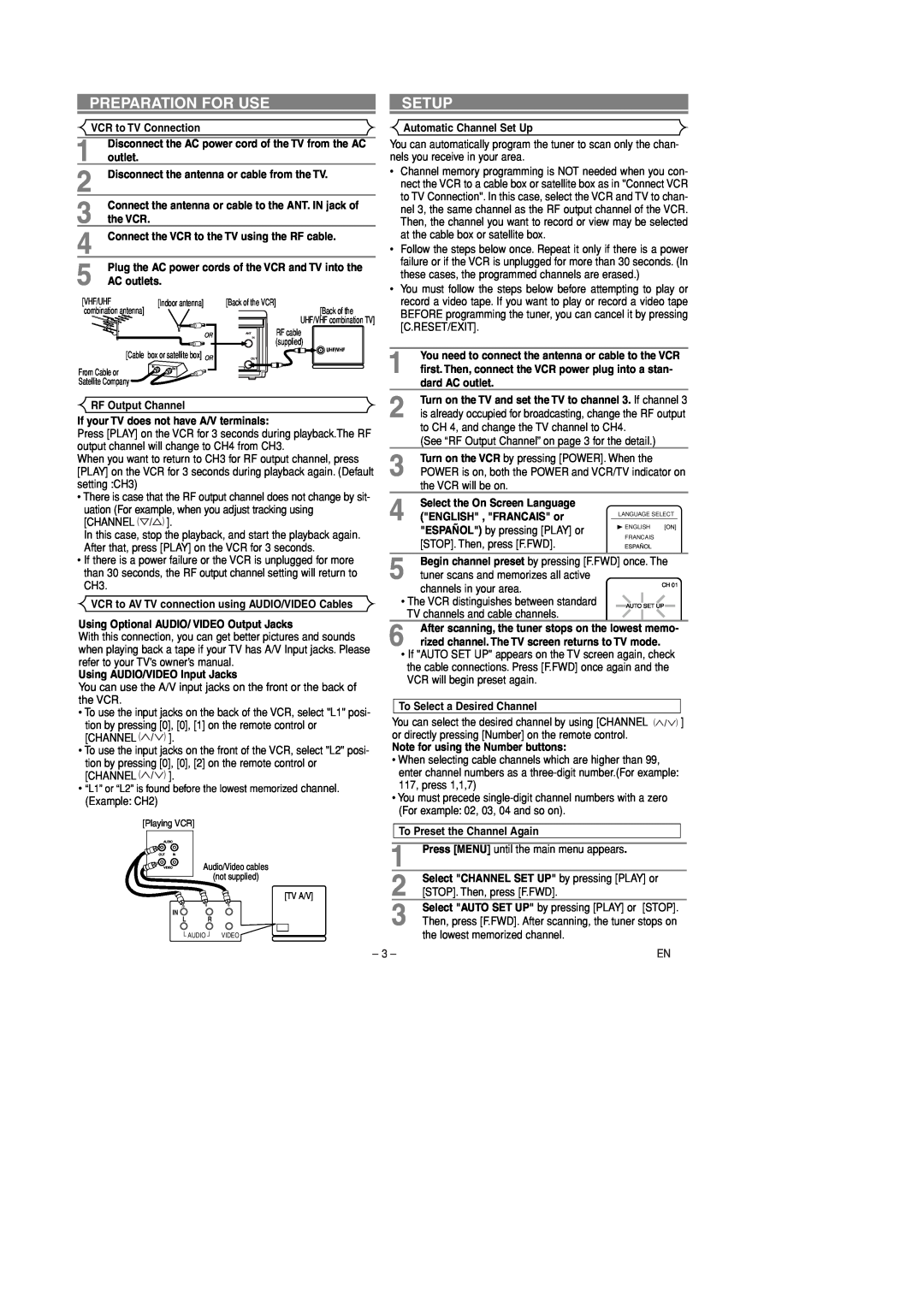 Symphonic SL240D owner manual Preparation For Use, Setup 
