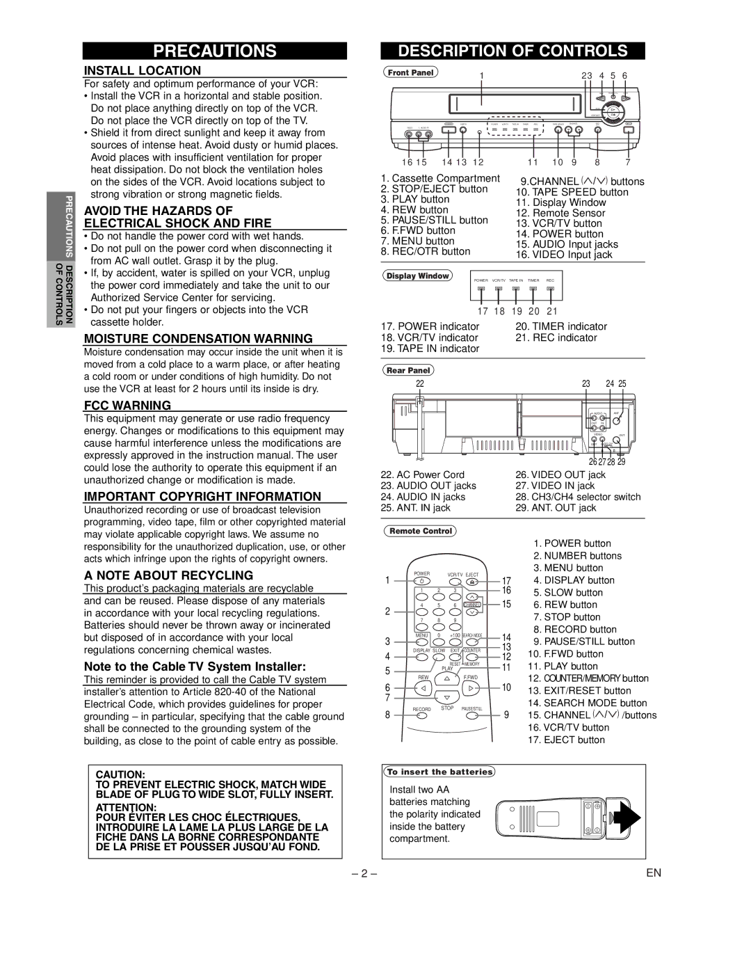 Symphonic SL260C warranty Precautions 