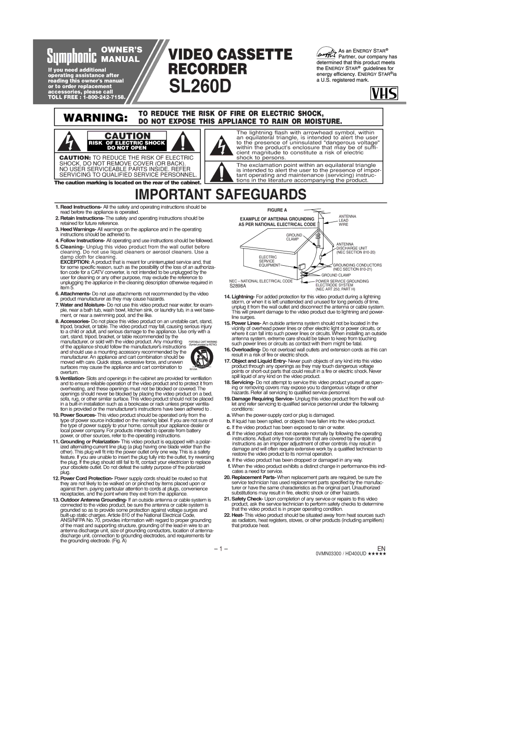 Symphonic SL260D owner manual 