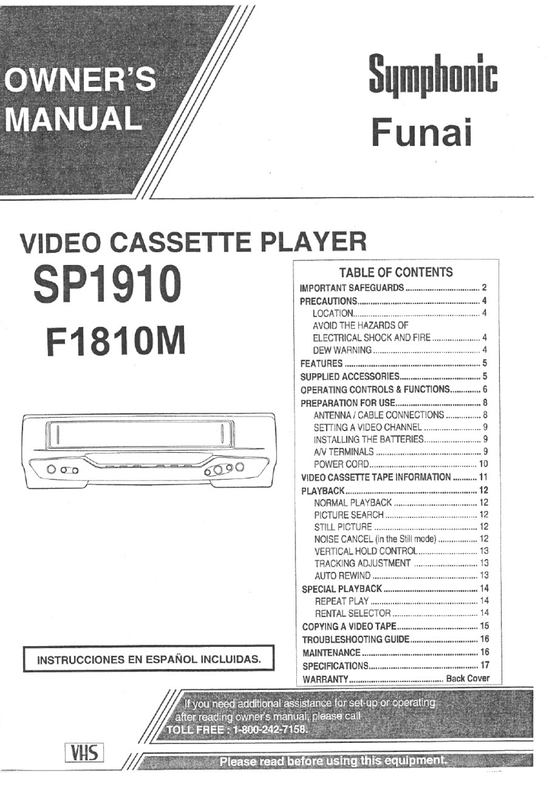 Symphonic F1810M, SP1910 manual 