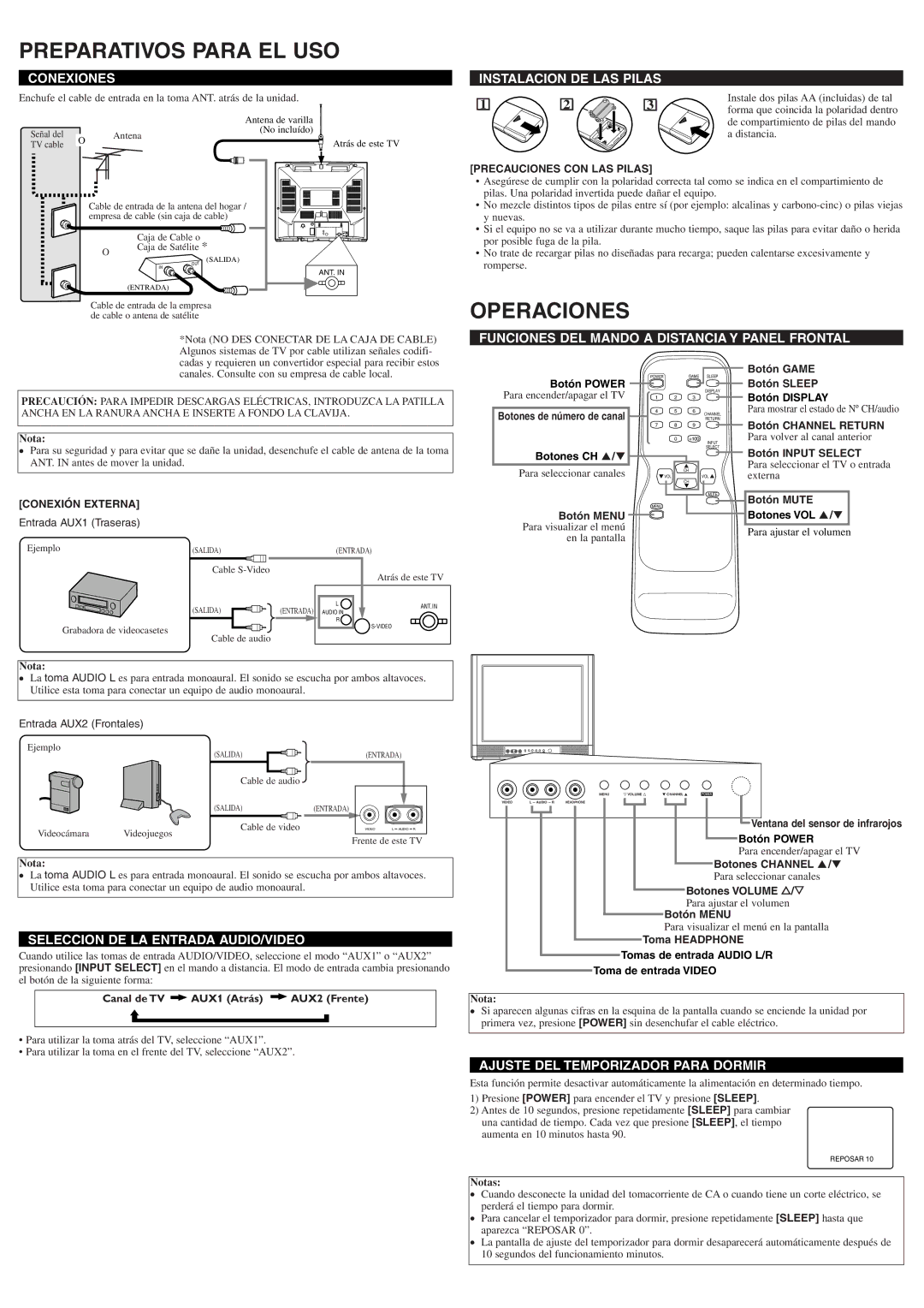 Symphonic ST420FF owner manual Preparativos Para EL USO, Operaciones 