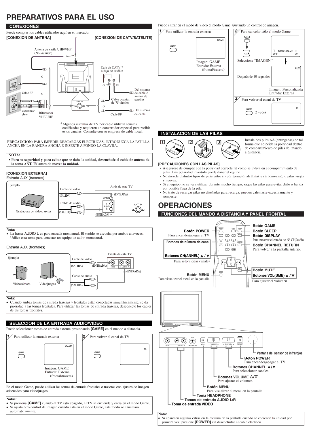 Symphonic ST427F owner manual Preparativos Para EL USO, Operaciones 