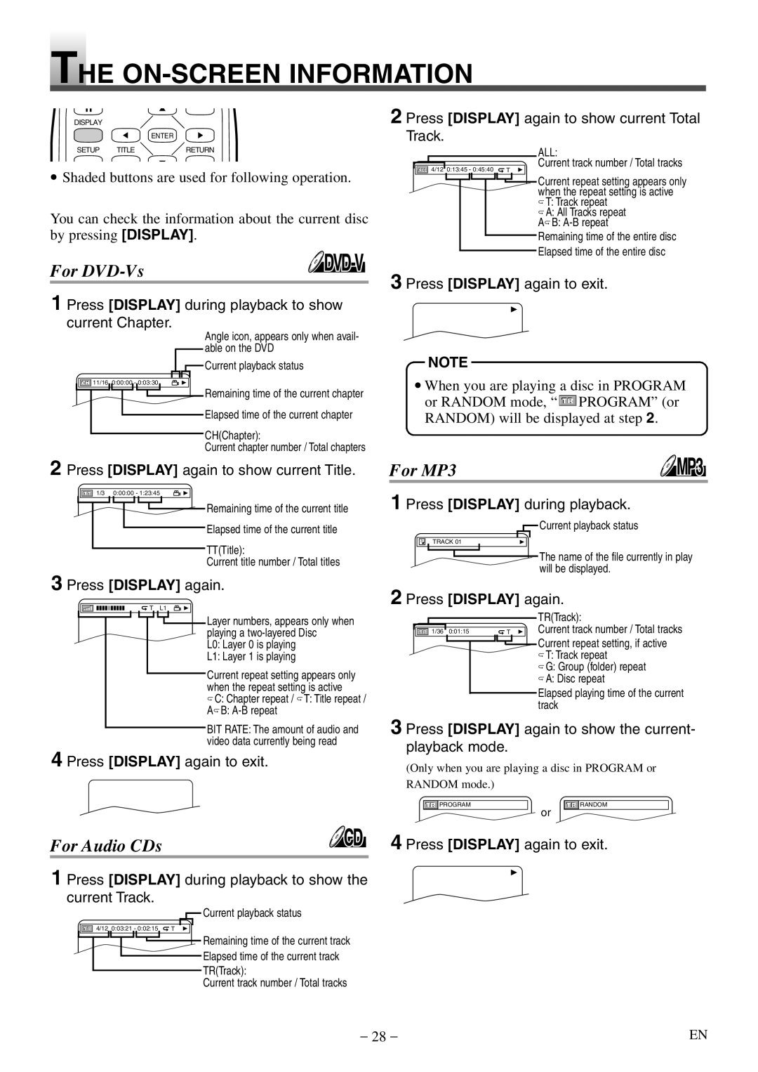 Symphonic STL20D5 owner manual ON-SCREEN Information 