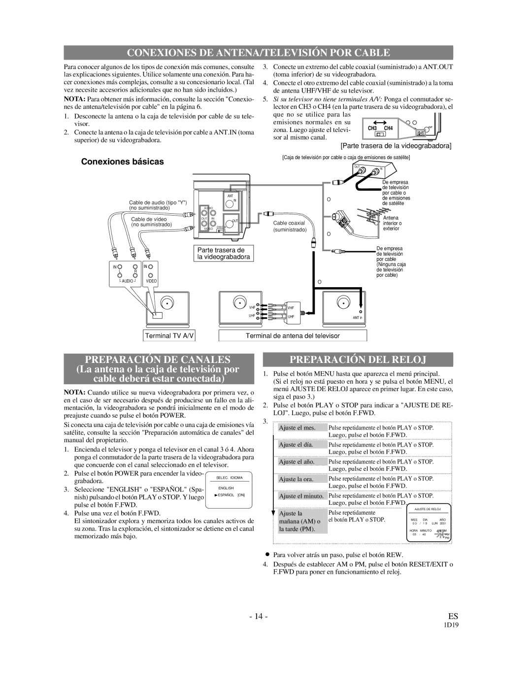 Symphonic VR-501 owner manual Conexiones DE ANTENA/TELEVISIÓN POR Cable 