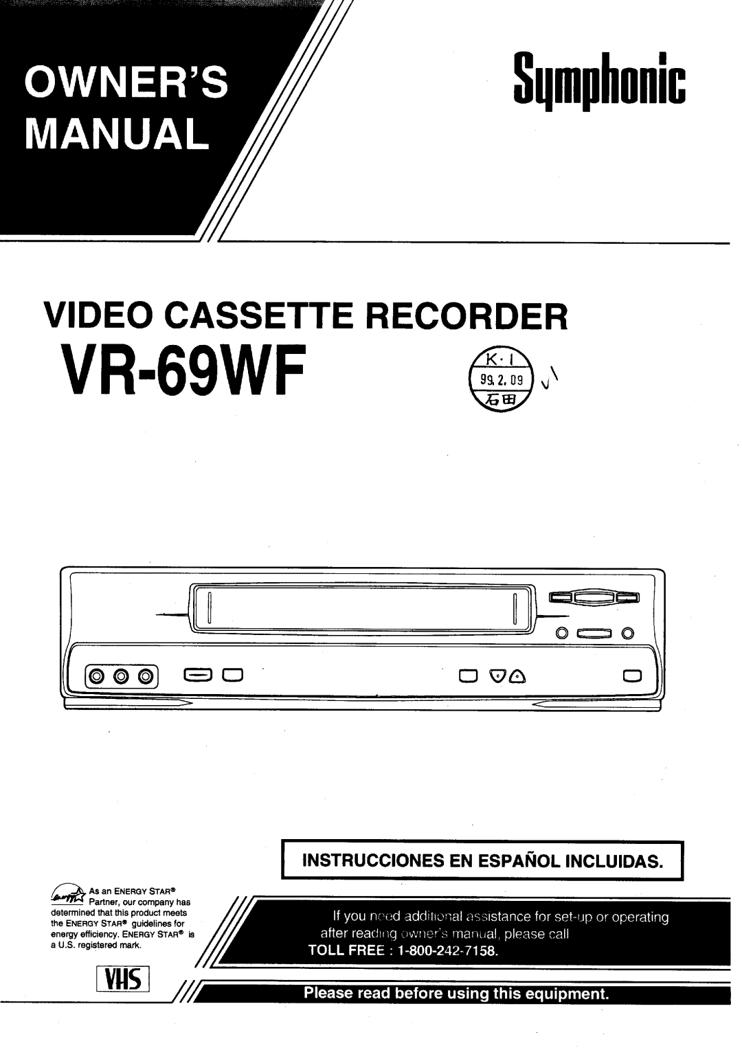 Symphonic VR-69WF manual 