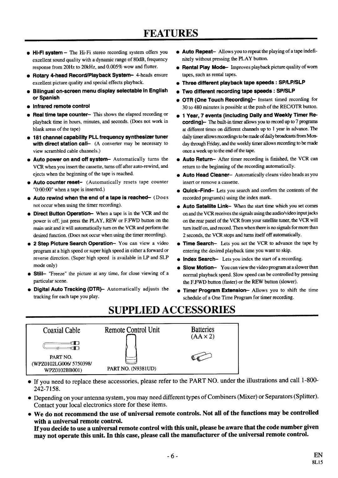 Symphonic VR-69WF manual 