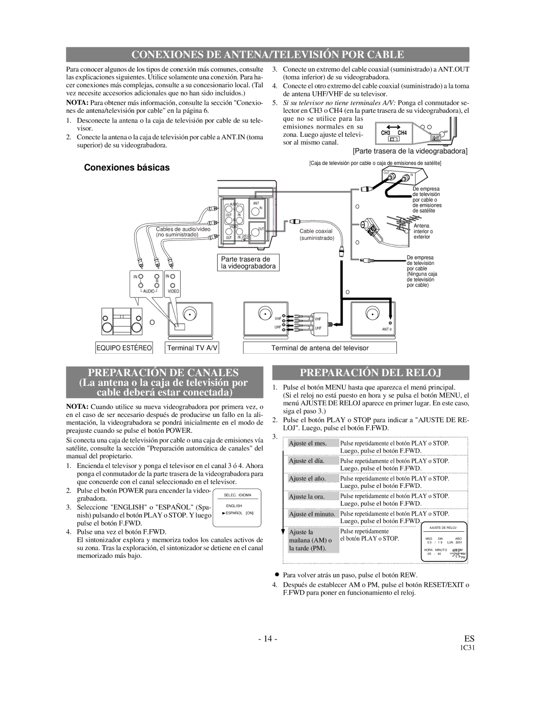 Symphonic VR-701 owner manual Conexiones DE ANTENA/TELEVISIÓN POR Cable 