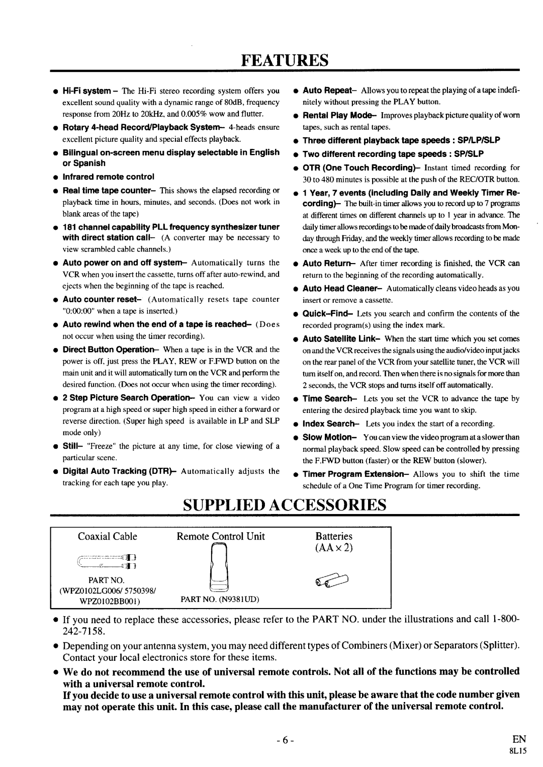 Symphonic VR-79WF manual 