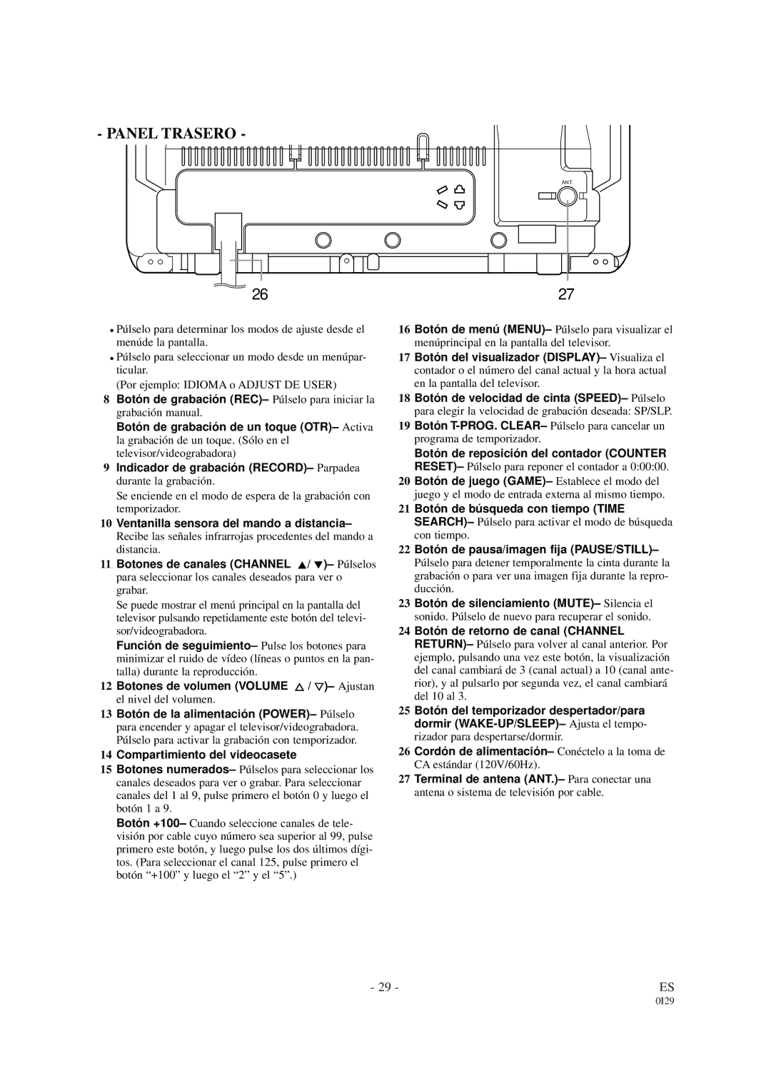 Symphonic WF-13C2 owner manual Panel Trasero 